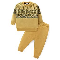 Babyhug Knit Full Sleeves Sweater Set with Aztec Design - Yellow