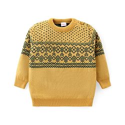 Babyhug Knit Full Sleeves Sweater Set with Aztec Design - Yellow