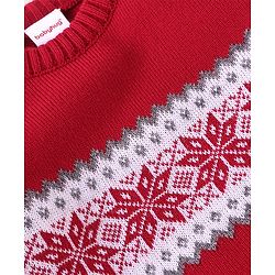 Babyhug Knitted Full Sleeves Sweater Set with Floral Design - Red