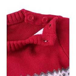 Babyhug Knitted Full Sleeves Sweater Set with Floral Design - Red