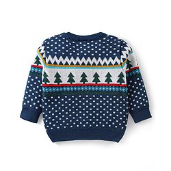 Babyhug Knitted Full Sleeves Pullover Sweater & Pant Set with Christmas Theme Design  - Navy Blue