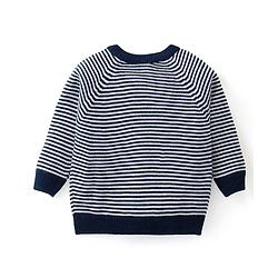 Babyhug Knit Full Sleeves Striped Sweater Set with Boat Design - Navy Blue