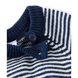 Babyhug Knit Full Sleeves Striped Sweater Set with Boat Design - Navy Blue