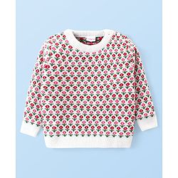 Babyhug Knitted Full Sleeves Pullover Sweater Set with Floral Design - Pink