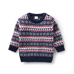 Babyhug Knit Full Sleeves Pullover Sweater & Pant Set Intarsia Design - Navy Blue