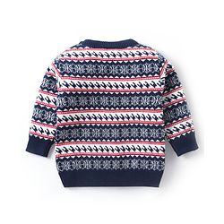 Babyhug Knit Full Sleeves Pullover Sweater & Pant Set Intarsia Design - Navy Blue
