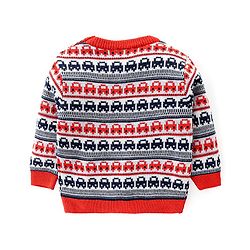 Babyhug Knitted Full Sleeves Pullover Sweater Set with Cars Design - Red