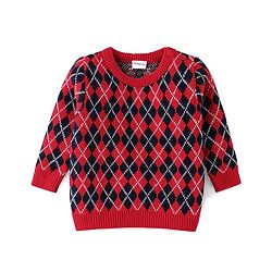 Babyhug Knit Full Sleeves Pullover Sweater & Pant Set  Argyle Design - Red
