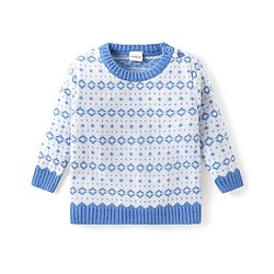 Babyhug Knitted Full Sleeves Pullover Sweater & Pant Set with Aztec Design - Blue