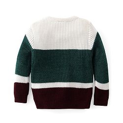 Babyhug Knitted Full Sleeves Pullover Sweater Set with Colour Block Design - Green White &  Maroon