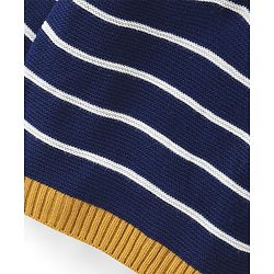 Babyhug Knitted Full Sleeves Striped Hooded Sweater Set - Navy Blue White & Yellow