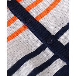 Babyhug Knitted Full Sleeves Striped Hooded Front Open Sweater Set - Navy Blue Grey & Orange