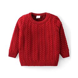 Babyhug Knit Full Sleeves Sweater Set with Cable Knit Design - Rust
