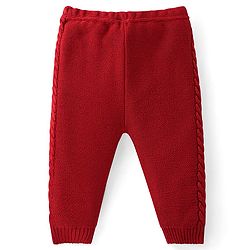 Babyhug Knit Full Sleeves Sweater Set with Cable Knit Design - Rust
