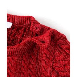 Babyhug Knit Full Sleeves Sweater Set with Cable Knit Design - Rust