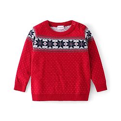 Babyhug Knitted Full Sleeves Sweater Set with Floral Design - Red