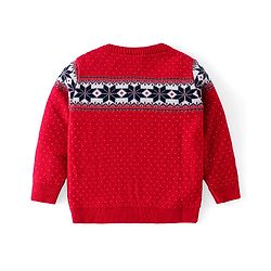 Babyhug Knitted Full Sleeves Sweater Set with Floral Design - Red