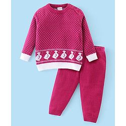 Babyhug Knitted Full Sleeves Sweater Set with Duck Design - Pink