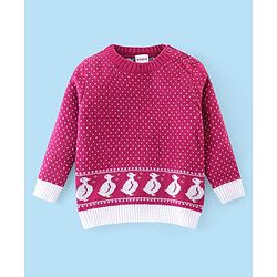 Babyhug Knitted Full Sleeves Sweater Set with Duck Design - Pink