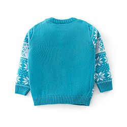 Babyhug Knit Full Sleeves Sweater Set with Aztec & Reindeer Design - Blue