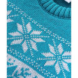 Babyhug Knit Full Sleeves Sweater Set with Aztec & Reindeer Design - Blue