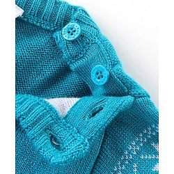 Babyhug Knit Full Sleeves Sweater Set with Aztec & Reindeer Design - Blue