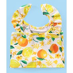 Babyhug Water Repellant Sleeveless Two Piece Swimsuit with Frill Detailing Fruits Print - Yellow