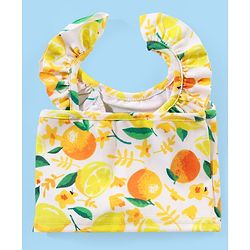 Babyhug Water Repellant Sleeveless Two Piece Swimsuit with Frill Detailing Fruits Print - Yellow