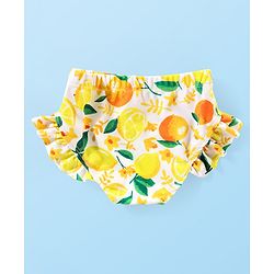 Babyhug Water Repellant Sleeveless Two Piece Swimsuit with Frill Detailing Fruits Print - Yellow