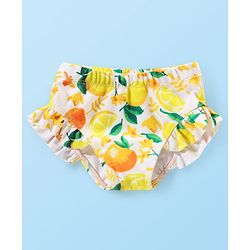 Babyhug Water Repellant Sleeveless Two Piece Swimsuit with Frill Detailing Fruits Print - Yellow