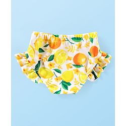 Babyhug Water Repellant Sleeveless Two Piece Swimsuit with Frill Detailing Fruits Print - Yellow