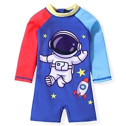 Babyhug Full Sleeves Water Repellent Legged Swimsuit with Astronaut Print - Blue