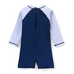 Babyhug Water Repellant Full Sleeves Legged Swimsuit Space Theme - Navy Blue