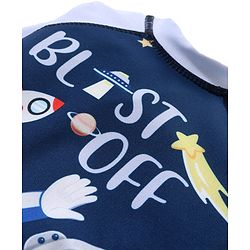 Babyhug Water Repellant Full Sleeves Legged Swimsuit Space Theme - Navy Blue