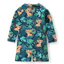Babyhug Water Repellant Full Sleeves Legged Swimsuit Leaves Print - Navy Blue