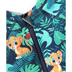 Babyhug Water Repellant Full Sleeves Legged Swimsuit Leaves Print - Navy Blue