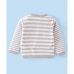 Babyhug Organic Cotton Knit Full Sleeves Striped Sweater Set & Cap with Giraffe Design - Grey & White