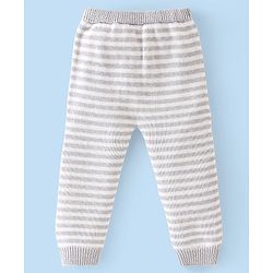 Babyhug Organic Cotton Knit Full Sleeves Striped Sweater Set & Cap with Giraffe Design - Grey & White