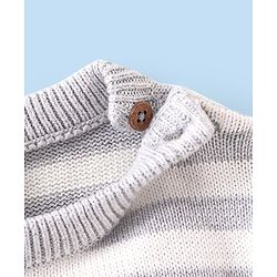 Babyhug Organic Cotton Knit Full Sleeves Striped Sweater Set & Cap with Giraffe Design - Grey & White