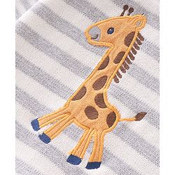 Babyhug Organic Cotton Knit Full Sleeves Striped Sweater Set & Cap with Giraffe Design - Grey & White