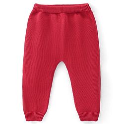 Babyhug Organic Cotton Knit Full Sleeves Sweater Set with Cap Reindeer Patch & Stripes - Red & White