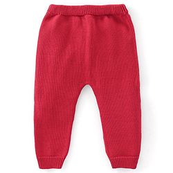 Babyhug Organic Cotton Knit Full Sleeves Sweater Set with Cap Reindeer Patch & Stripes - Red & White