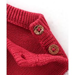 Babyhug Organic Cotton Knit Full Sleeves Sweater Set with Cap Reindeer Patch & Stripes - Red & White