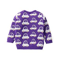 Babyhug Knit Full Sleeves Pullover Sweater Set with Cap & Car Design - Purple