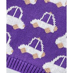 Babyhug Knit Full Sleeves Pullover Sweater Set with Cap & Car Design - Purple