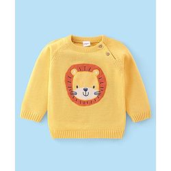 Babyhug Full Sleeves Sweater Set with Cap Lion Design - Yellow