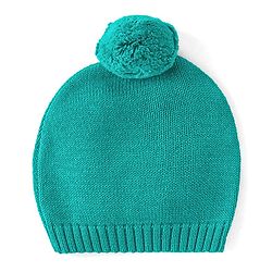 Babyhug Cotton Knit Full Raglan Sleeves Sweater Set with Cap & Stripes Design - Teal Blue
