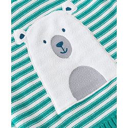 Babyhug Cotton Knit Full Raglan Sleeves Sweater Set with Cap & Stripes Design - Teal Blue