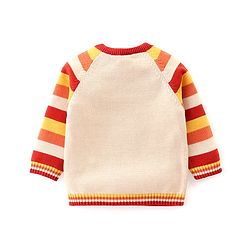 Babyhug Organic Cotton Knit Raglan Full Sleeves Striped Sweater Set & Cap with Porcupine Patch Detailing - Beige & Rust