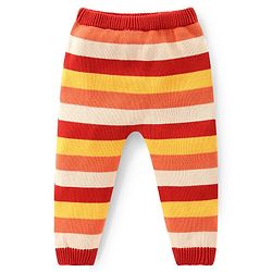 Babyhug Organic Cotton Knit Raglan Full Sleeves Striped Sweater Set & Cap with Porcupine Patch Detailing - Beige & Rust